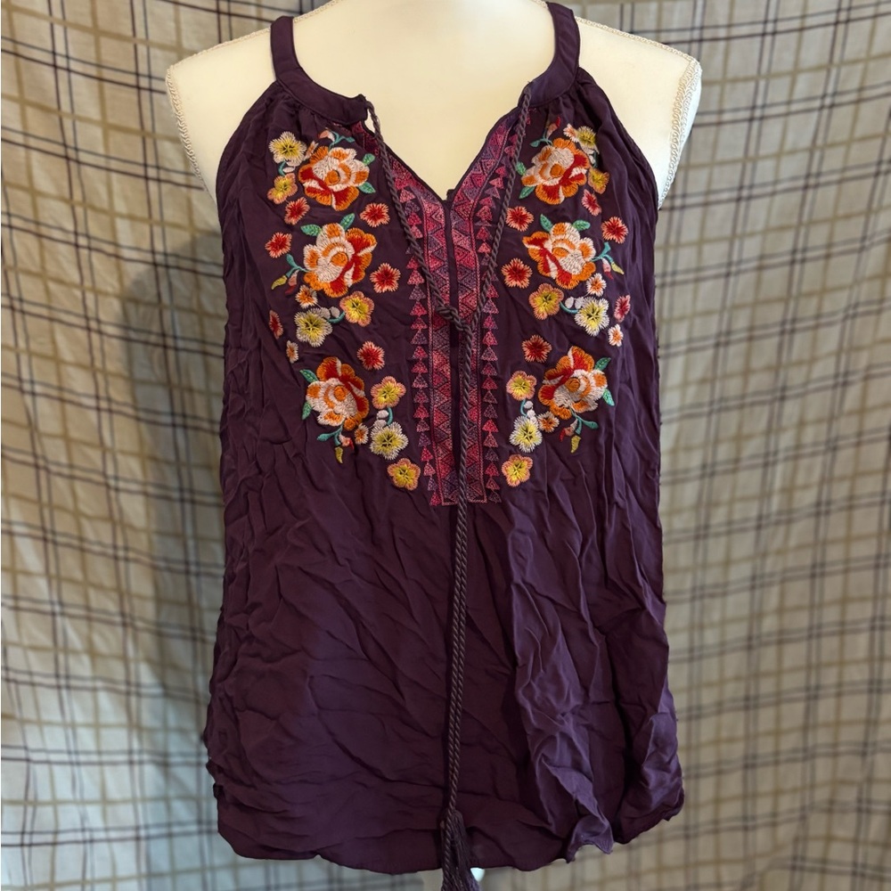 Andree Purple Floral Embroidered Blouse